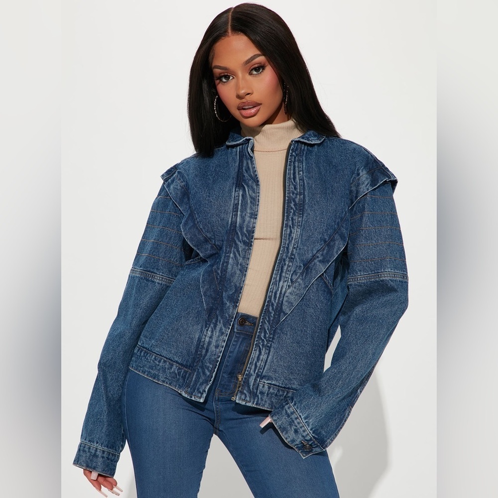 Fashion Nova Jacket Womens 2X Ridin Shotgun Western 100% Cotton New Blue